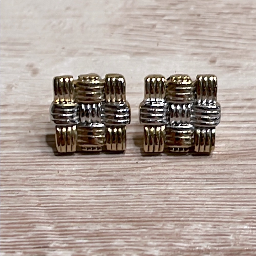 Square Gold-Tone Silver Tone Weave Stud Earrings